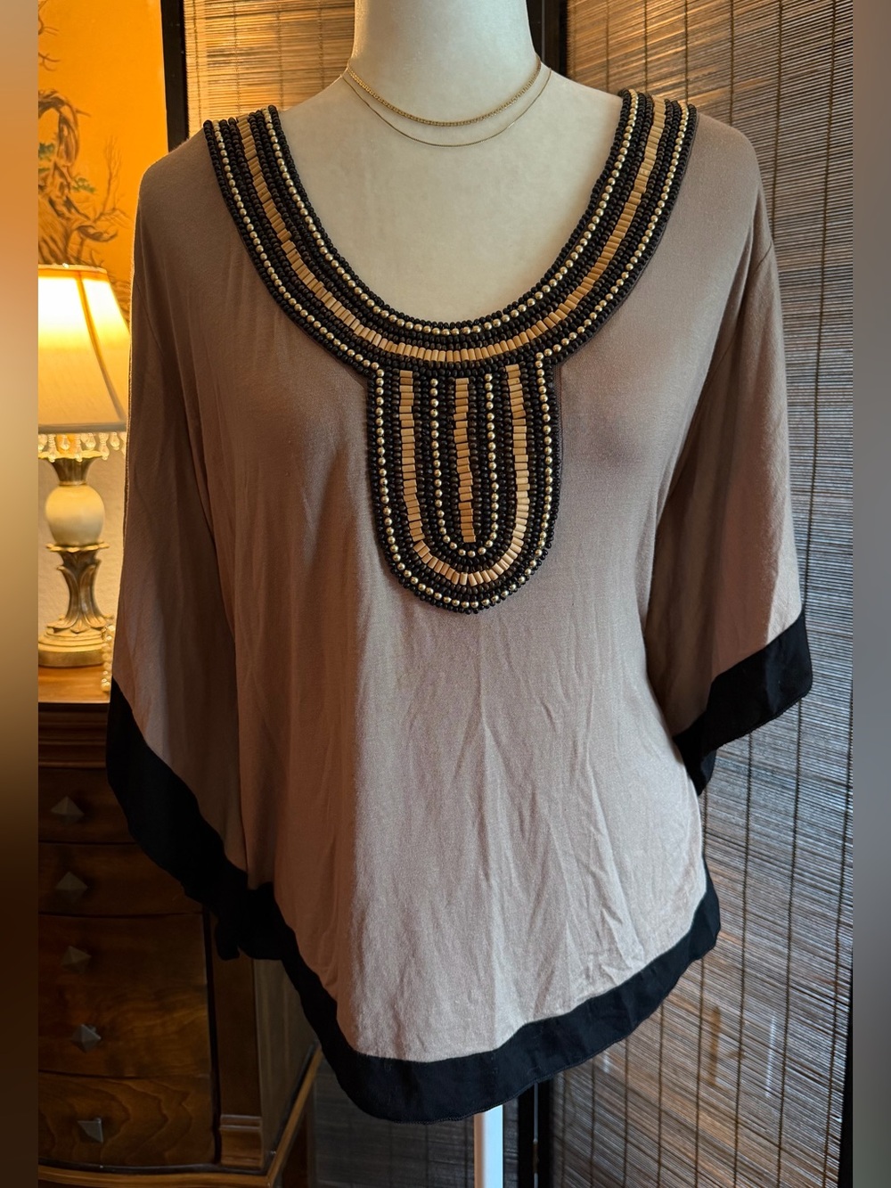 Limonata Large Rayon Blend Beaded Embellished Draped Tunic Top Made in USA